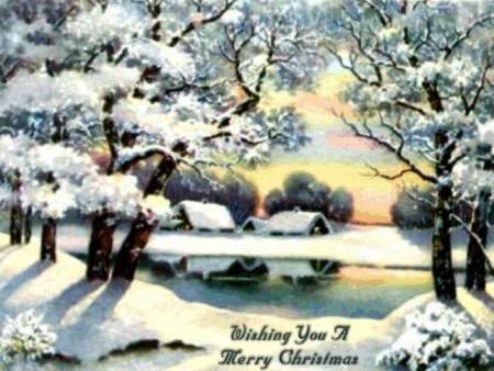 Bientot   Noel   P�riode de  froid  ou     la       neige    tombe doucement sur les toits des maisons